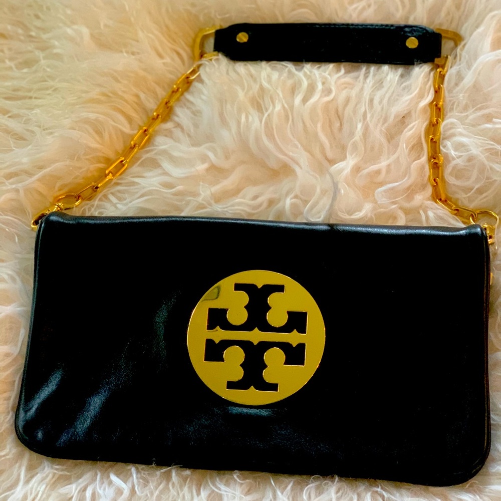 Tory Burch Black leather Shoulder bag that doubles as a clutch